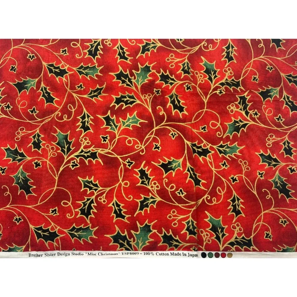Vintage Brother Sister Christmas Holly Cotton Fabric 39
